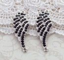 2 Black Rhinestone Silver Tone Metal ANGEL WING Connector Charms . Chs0408