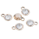 20 Rose Gold Rhinestone Drop Charms, 11mm circle with acrylic rhinestone embedded in center, base is plastic acrylic, cha0182