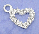 4 Silver Plated RHINESTONE CRYSTAL Heart Charm Pendants  19x13mm chs2097