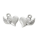 10 Silver Oxidized HEART with WINGS Charm Pendants, 1/2"  chs1667