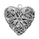 2 Silver Tone Picture Photo Locket Frame Pendants, Perfume Diffuser, HEART SHAPE with Filigree chs1841