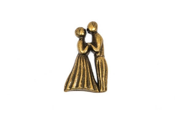 4 Bronze Dancing Wedding Couple, man and woman, cabochon embellishments, 1" tall chb0324