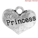 20 Bulk Silver Tone Rhinestone Stamped "princess" Heart Charm Pendant crystal accent chs2011b
