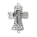 4 Silver Cross Connector Links, Blank Pendant Charms, Hammered Silver, 2-1/4" long fits 25x18mm cross in center, bezel tray, chs1727