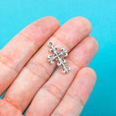 10 Antique Silver Metal FLEUR DE Lis Cross Charm Pendants.  chs0260