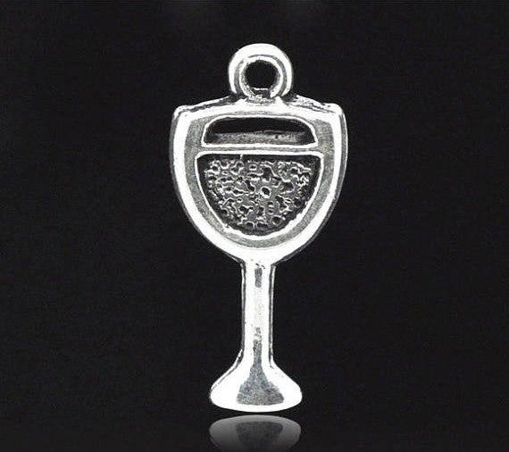 6 - Silver Tone Wine Cup Glass Charm Pendants 20x9mm  First Communion Eucharist. chs0622