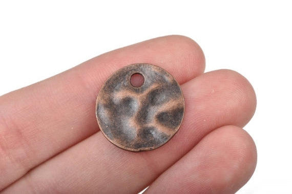10 COPPER Hammered Metal Coin Sequin Charms, Round Coin Charms, double sided design, 20mm (3/4") chc0061