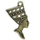 5 Large Antique Bronze Tone Egyptian QUEEN NEFERTITI Charm Pendants.  Chb0182