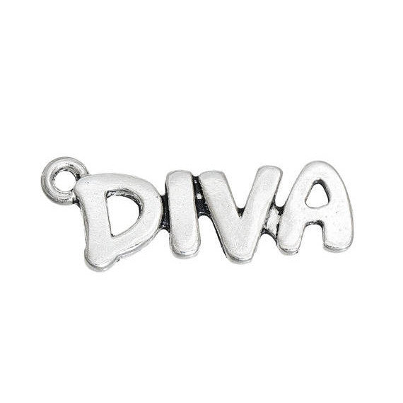 10 DIVA Charm Pendants, word quote affirmation charms, 29x11mm, chs2740