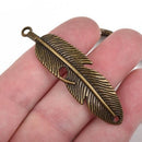 5 FEATHER Bracelet Connector Links, BRONZE oxidized metal charms, curved bracelet charms, 57x15mm, 2-1/4" long chb0457