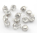 20 Silver Tone Metal RHINESTONE Prong Set Charm Pendants . CRYSTAL Clear  6mm chs1024