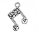3 Silver Tone Metal RHINESTONE Crystal MUSIC Note Charm Pendants . chs1162