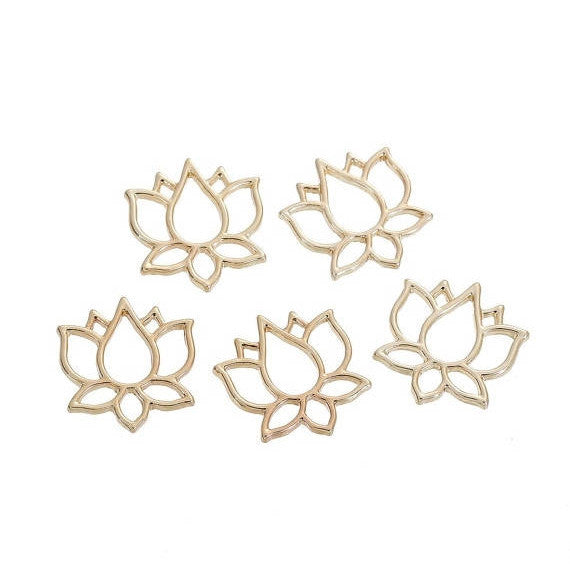 10 Large Gold LOTUS FLOWER Charm Pendants, 21x20mm, chg0491