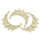 2 GOLD PLATED Copper Charm Pendants Moon Connector Link (can hold 5mm cabochon) open filigree design chg0099