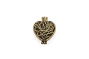 2 Bronze Metal Filigree Open HEART LOCKET Perfume Diffuser Pendants, 1-1/4" wide chb0320