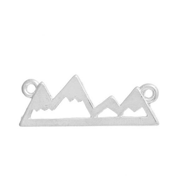 10 Silver Plated Snowy MOUNTAIN PEAKS Range charms, two-hole connector charm pendants, camping, nature, landscape, skiing, chs2804