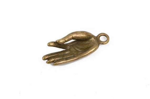 5 Bronze MEDITATION OM Charms, Bronze oxidized metal charms, Bronze hand pendants, Yoga charms, 35x13mm, 1-3/8" long chb0520