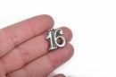 2 Stainless Steel SWEET SIXTEEN Charm Pendants, number sweet sixteen driving age charm, class of 2016 charm, 19.5x17.5 chs2817