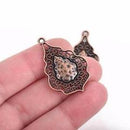 5 Copper Charms, fancy Victorian filigree design, teardrop charms, 37x25mm, chs2954