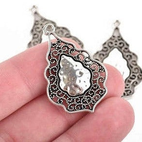 5 Antiqued Silver Charms, fancy Victorian filigree design, teardrop charms, 37x25mm, chs2957