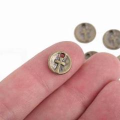 10 Bronze CROSS Dot Charms, relic charms, round coin charms, 10mm, chs2970