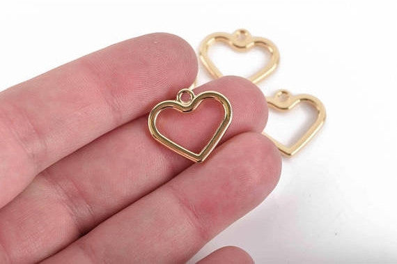 5 Gold Plated HEART Charms, Open Wire Heart Charms, 19x17mm, chs2971