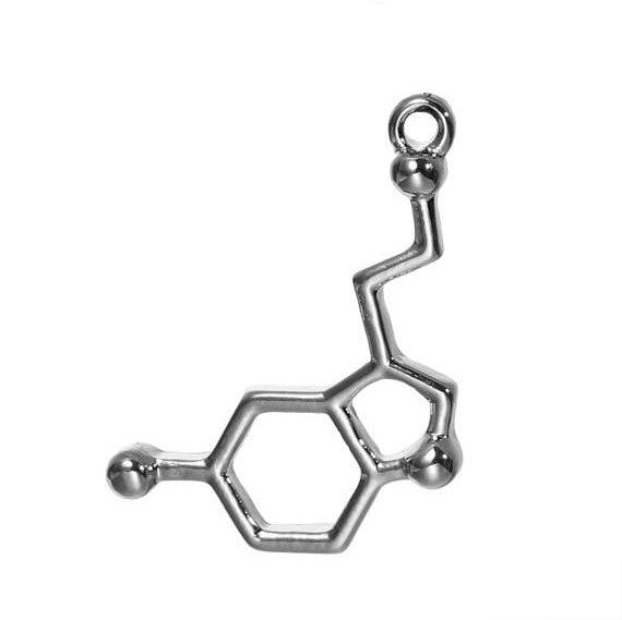 5 SEROTONIN Molecule Chemistry Charms, Silver Tone Charm Pendants, Science Charms, chs2324