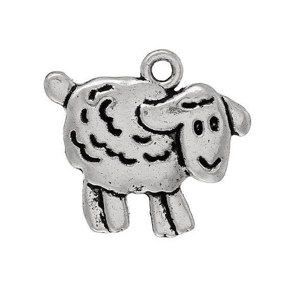 10 SHEEP Charm Pendants, LAMB Charm Pendants, antiqued silver metal, woolly sheep charms, animal charms,  chs1355a