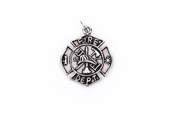 On Sale  FIRE DEPARTMENT Logo Sterling Silver Charm Pendant,  pms0086