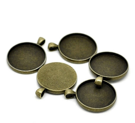2 Bronze Bezel TRAYS Pendants for Resin, Cabochons, fits 30mm inside tray, chb0334