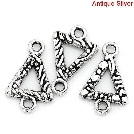 15 TRIANGLE 2-hole Connector Link Charms, antique silver tone metal chs0915