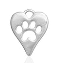 4 Small Silver Tone PAW PRINT Heart Charm Pendants for Dog, Cat, Wolf, Bear, 14x11mm, chs2762
