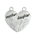 2 Sets Silver MOTHER and DAUGHTER Heart Charm Pendants  chs2313