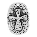 10 SILVER CROSS Religious Pendant Charms, religious charms, oval textured cross pendant, chs2229