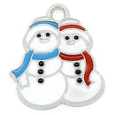 2 Silver Enamel SNOWMAN COUPLE Christmas Charms Pendants che0218