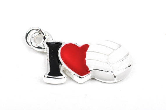 1 Silver Plated and Enamel I Love Volleyball charm, che0479