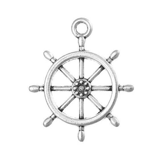 50 bulk package Silver Metal SHIP WHEEL Charm Pendants chs0477b