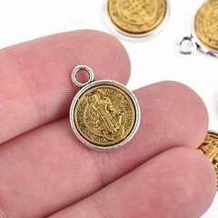 5 Religious Medal Charms, Gold and Silver Relic Charm Pendants, double sided Patron Saint charms, 19x14mm, chs2965