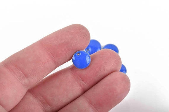 5 BLUE Enamel Dot Charms, Silver  Round Circle Sequin Charms, double sided, 10mm (3/8") chs2984