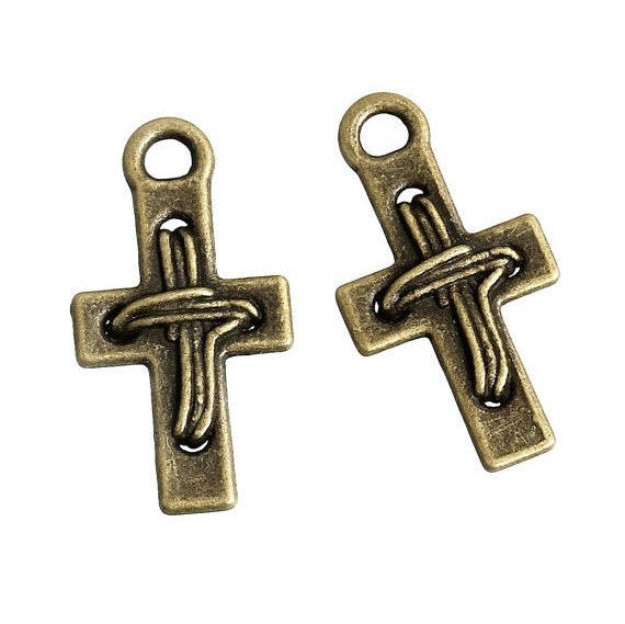 10 Bronze RUSTIC CROSS Charm Pendants, 7/8"  chb0424a