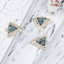 3 Gold Plated ARROWHEAD TRIANGLE Charms, dark chatoyance imitation opal resin, 22x20mm, chg0559