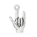10 Antiqued Silver I LOVE You Hand Sign for Sign Language, Charm Pendants chs1057a