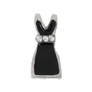 4 LITTLE BLACK Dress Floating Charms for Memory Lockets, rhinestones and black enamel, che0418