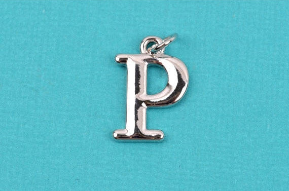 4 RHO Letter P Silver Plated Charms, Greek Letter . Sorority Sister .  Silver Plated Pendant, 3/4" tall includes jump ring, chs2208