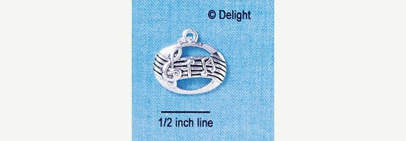 1 Silver Plated Charm Pendant, Music STAFF Oval   chs1146
