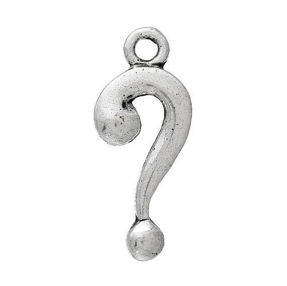 10 Silver QUESTION MARK Charm Pendants, antiqued silver metal, punctuation, meaning of life, chs1870