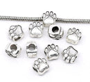 6 Silver Metal PAW PRINT Charm European Bead for large hole European chains bme0024