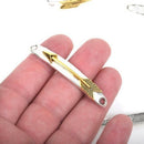 5 ARROW Bracelet Connector Links, silver base with gold arrow, curved bracelet charms, 54x8mm, chs2393