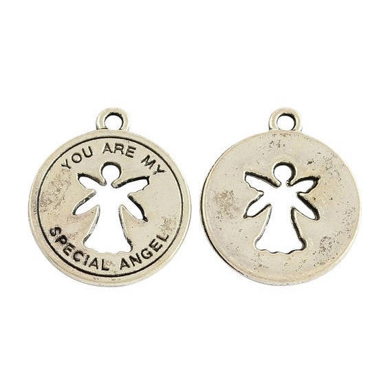 10 ANGEL Cutout Charms, Quote "You Are My Special Angel" Love Token Antique Silver Stamped  chs2126