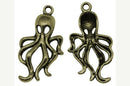 8 Antique Bronze Tone OCTOPUS Charm Pendants 30x17mm. CHB0110